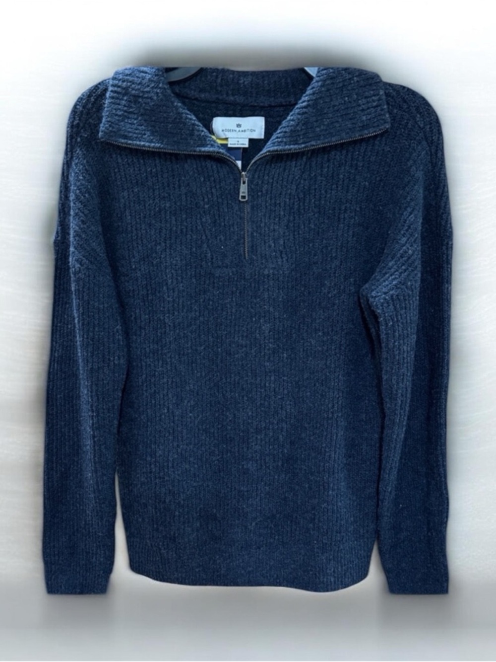 Modern Ambition Merino Wool Quarter Zip Sweater Small Blue Knit Pullover NWT